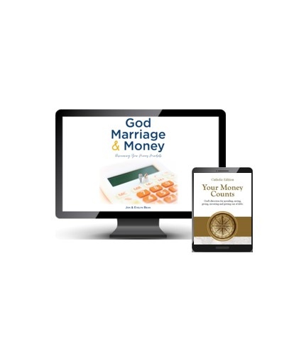 Product Description: God, Marriage & Money is a study specifically designed for couples who are engaged to be married, or to level-set your approach to finances for existing married couples. Most couples spend more time discussing the flavor of their wedding cake than talking about their finances! Yet finances are something they’ll deal with every day of their married lives. Likewise, once married it can be easy to lose sight of what is important and for finances to become a strain on your relationship.</br></br>This study has everything needed to have an open and honest discussion about finances. It is also a great resource to complement existing diocesan or parish marriage preparation programs.</br></br>Inclusions in the Online Access for Couples offering:</br></br>Online Workbookshared access</br></br>Online Video shared access</br></br>Your Money Counts eBook online shared access</br></br>Access to Money Management Tools</br></br>Access to various Financial Calculators</br></br>Please note:</br></br>All prices displayed in the online store are in USD (US dollars).</br></br>If you have a group you would like to conduct the study with on a different datecontact us.</br> God, Marriage & Money - Couples Online Access