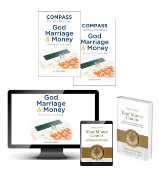 Product Description: God, Marriage & Money is a study specifically designed for couples who are engaged to be married, or to level-set your approach to finances for existing married couples. Most couples spend more time discussing the flavor of their wedding cake than talking about their finances! Yet finances are something they’ll deal with every day of their married lives. Likewise, once married it can be easy to lose sight of what is important and for finances to become a strain on your relationship.</br></br>This study has everything needed to have an open and honest discussion about finances. It is also a great resource to complement existing diocesan or parish marriage preparation programs.</br></br>Inclusions in the Study Set for Couples offering:</br></br>Online Workbook shared access</br></br>Online Video shared access</br></br>2x Printed Workbooks (1 copy for each participant)</br></br>Your Money Counts Book(1 copy)</br></br>Access to Money Management Tools</br></br>Access to various Financial Calculators</br></br>Note:</br></br>All prices displayed in the online store are in USD (US dollars).</br></br>Only available for shipping to US addresses (and includes free delivery) - any orders for this product from locations outside the US will unfortunately be cancelled due to shipping constraints.</br></br>If preferredyou can make your purchase during the course sign-up process for your chosen course date instead of buying through the online store. Please allow sufficient time for processing /shipping of your order so you can undertake the week one homework before the course start date.</br></br>If you have a group you would like to conduct the study with on a different date please Contact Us.</br> God, Marriage & Money - Couples Study Set (US)