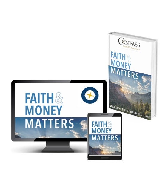 Product Description: Faith & Money Mattersis our primary Bible study that dives deep into money management from an authentically Catholic viewpoint.</br></br>Over the course of six weeks, participants learn how to:</br></br>Create a spending plan</br></br>Get out of crushing debt</br></br>Live with complete financial integrity</br></br>Start saving and investing for long-term financial wellbeing</br></br>Develop a generosity plan that will improve lives while growing in faith</br></br>Most importantly, learn how financial discipleship can change lives!</br></br>Faith & Money Mattersis not only for those in debt; it’s for anyone who wants to live with their money in a way that grows their faith rather than detracts from it. This study can be taken individually, in a small group, online, or facilitated by a parish.</br></br>Faith & Money Mattershas an Imprimatur from the Most Reverend John Noonan, Bishop of Orlando.</br></br>Inclusions in the Study Set for Individuals offering:</br></br>Online Workbookaccessfor 1participant</br></br>Online Video accessfor 1participant</br></br>1x Printed Workbook</br></br>Access to Money Management Tools</br></br>Access to various Financial Calculators</br></br>Note: </br></br>All prices displayed in the online store are in USD (US dollars).</br></br>We sincerely regret the price increase and the need for customers to cover their own shipping costs; however, this change is necessary due to rising printing and shipping expenses.</br></br>Only available for shipping to US addresses (and includes free delivery) - any orders for this product from locations outside the US will unfortunately be cancelled due to shipping constraints.</br></br>*To subsequently register for the classesvisit the Join a Study Group page.</br></br>If preferredyou can make your purchase during the course sign-up process for your chosen course date instead of buying through the online store. Please allow sufficient time for processing /shipping of your order so you can undertake the week one homework before the course start date.</br></br>If you have a group you would like to conduct the study with on a different date please Contact Us.</br> Faith and Money Matters Workbooks - Study Set (US)