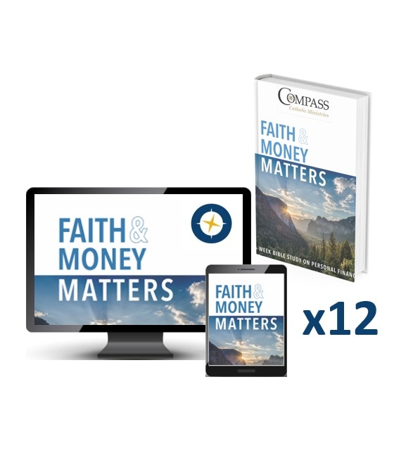 Product Description: Faith & Money Mattersis our primary Bible study that dives deep into money management from an authentically Catholic viewpoint.</br></br>Over the course of six weeks, participants learn how to:</br></br>Create a spending plan</br></br>Get out of crushing debt</br></br>Live with complete financial integrity</br></br>Start saving and investing for long-term financial wellbeing</br></br>Develop a generosity plan that will improvelives while growing in faith</br></br>Most importantly, learn how financial discipleship can change lives!</br></br>Faith & Money Mattersis not only for those in debt; it’s for anyone who wants to live with their money in a way that grows their faith rather than detracts from it. This study can be taken individually, in a small group, online, or facilitated by a parish.</br></br>Faith & Money Mattershas an Imprimatur from the Most Reverend John Noonan, Bishop of Orlando.</br></br>Inclusions in the Parish Pack offering:</br></br>Online Workbook accessfor 12 participants</br></br>Online Video accessfor 12 participants</br></br>12 Workbooks (1 copy for each participant)</br></br>Access to Money Management Tools</br></br>Access to various Financial Calculators</br></br>Parish Facilitation Guide</br></br>Note: </br></br>All prices displayed in the online store are in USD (US dollars).</br></br>We sincerely regret the price increase and the need for customers to cover their own shipping costs; however, this change is necessary due to rising printing and shipping expenses.</br></br>Only available for shipping to US addresses (and includes free delivery) - any orders for this product from locations outside the US will unfortunately be cancelled due to shipping constraints.</br> Faith and Money Matters Workbooks - Parish Pack (U